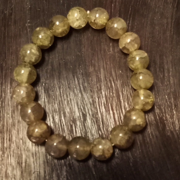 Khaki Crackled Agate 10 MM Bead Stretch Bracelet - Picture 1 of 8
